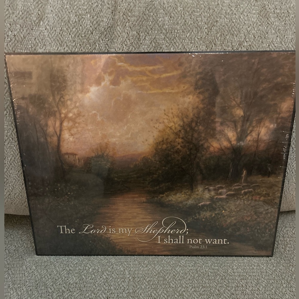 NWT Inspirational Wall Art with Psalm 23:1 Jesus Shepherd River P Graham Dunn